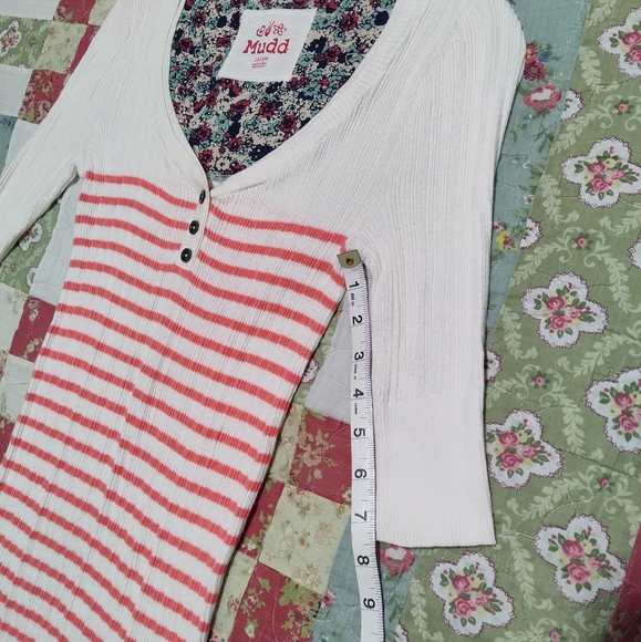 Mudd Junior's Ribbed V Neck Cotton Striped Sweater White & Orange Size Large - Picture 5 of 9